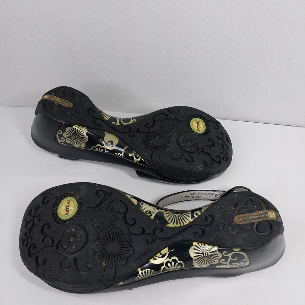 Jambu Sport Wedge Camden Size 9 M Glossy Black T-Strap Sandals Shoes - Picture 13 of 13